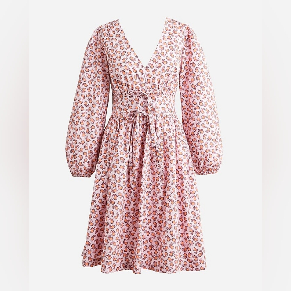 J. Crew NWOT V-Neck Cotton Poplin Mini Dress Peony Paisley Sz 4 Floral Cottage